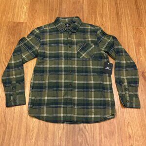 O'Neill Men's Long Sleeve Flannel Button-Up Redmond Plaid Green/Blue Size M